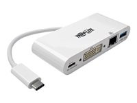 Tripp Lite USB C to DVI Multiport Video Adapter Converter w/ USB-A Hub, USB-C PD Charging, Gigabit Ethernet Port , USB Type C to DVI, USB Type-C