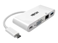 Tripp Lite USB C to VGA Multiport Video Adapter Converter w/ USB-A Hub, USB-C PD Charging Port & Gigabit Ethernet Port, USB Type C to VGA, USB Type-C