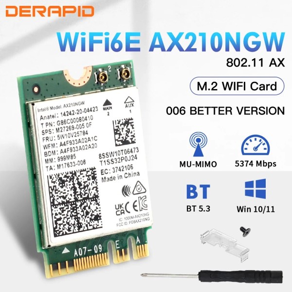 Адаптер Wi-Fi 6E AX210NGW NGFF с Bluetooth 5.3 для ПК и ноутбуков