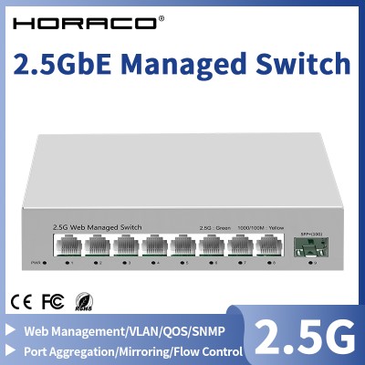 Управляемый сетевой коммутатор HORACO 2.5GbE, 8 портов RJ45 + 10G SFP+