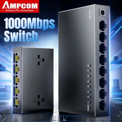 Сетевой коммутатор AMPCOM Gigabit, 5/8 портов, 1000 Мбит/с, RJ45