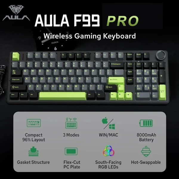 AULA F99PRO механическая клавиатура 99 клавиш RGB с медиа-крутилкой