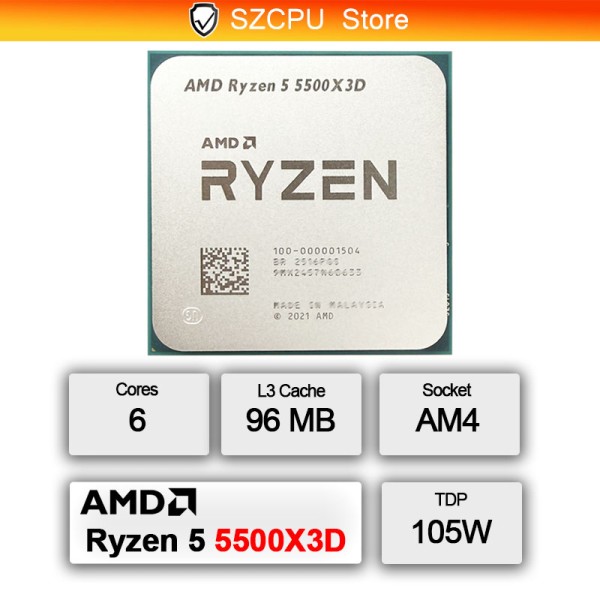 Процессор AMD Ryzen 5 5500X3D, 6 ядер, 3.0 ГГц, AM4, 96МБ L3, 105W