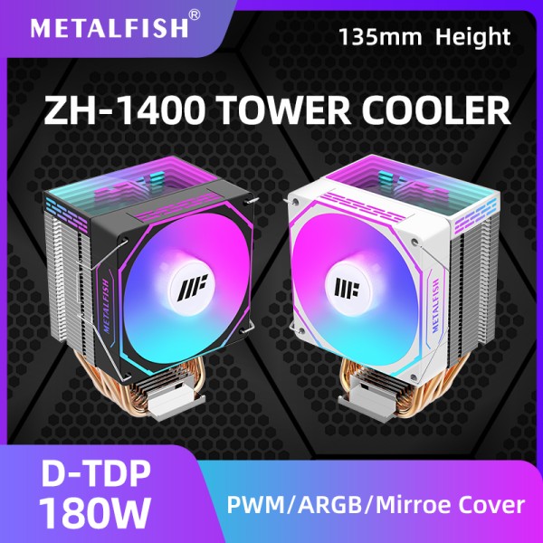 Кулер процессорный METALFISH ZH-1400, 4 тепловые трубки, ARGB, TDP 180W