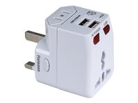 QVS Premium World Travel Power Adaptor with Surge Protection & 2.1A Dual-USB Charger