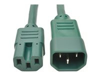 Tripp Lite 2ft Heavy Duty Power Extension Cord 15A 14 AWG C14 C15 Green 2'