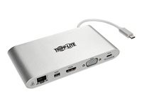 Tripp Lite USB 3.1 Gen 1 USB-C Docking Station w/USB-A, DVI, HDMI, VGA, DP, MDP, Gigabit Ethernet, Mem Card, 3.5 mm & USB-C Charge 4K @ 30Hz
